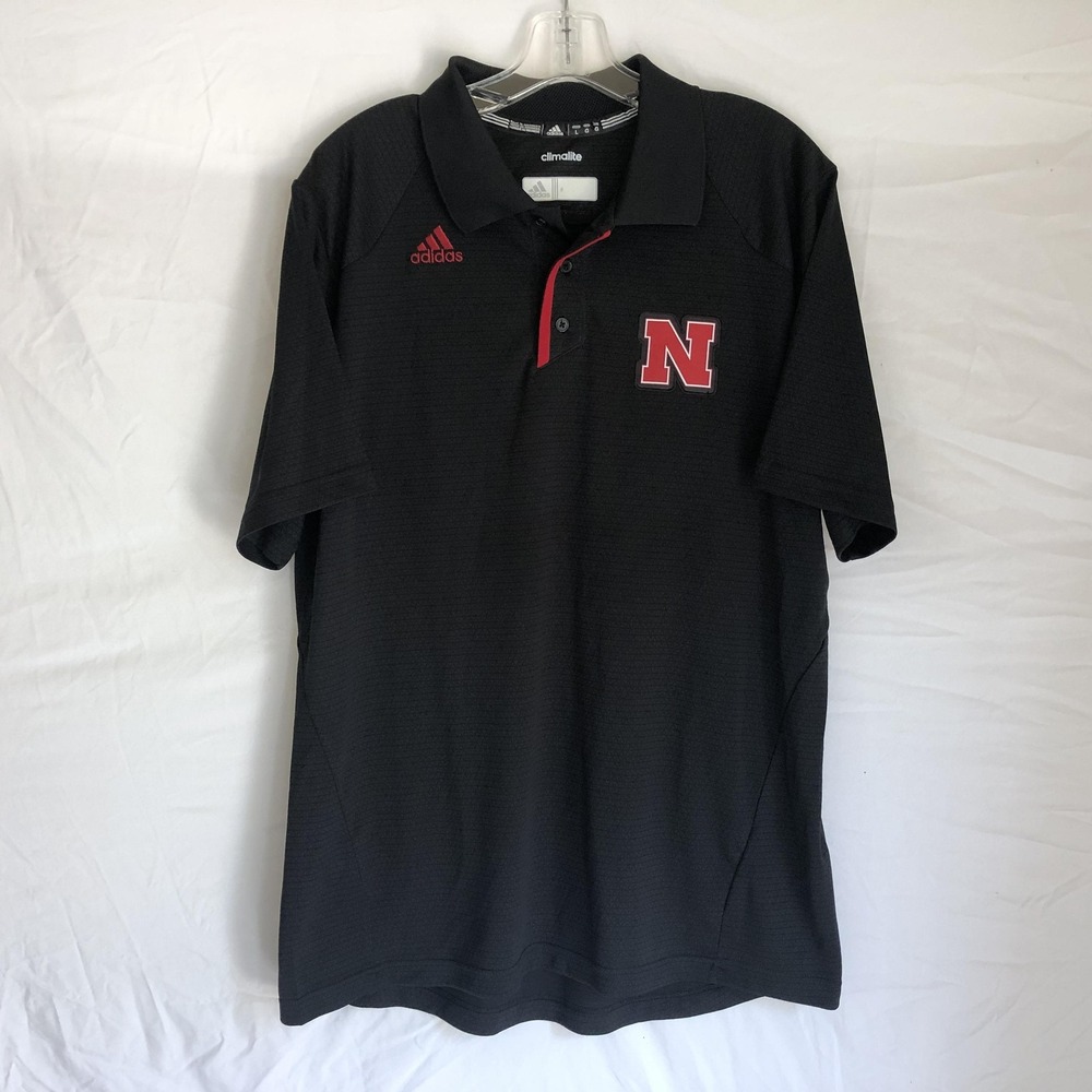 Nebraska Cornhuskers Shirt Mens Large Black NCAA Football Adidas Climalite Polo